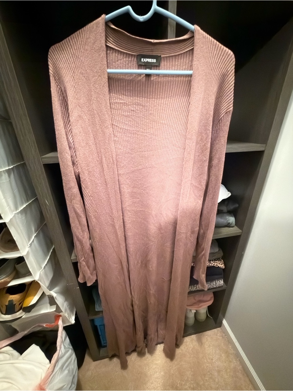 Express Long Open-Front Duster Cardigan - Mauve Pink